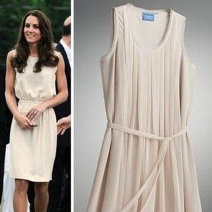 Simply Vera Vera Wang Pleated Chiffon Shift Dress - Tan/Sand.